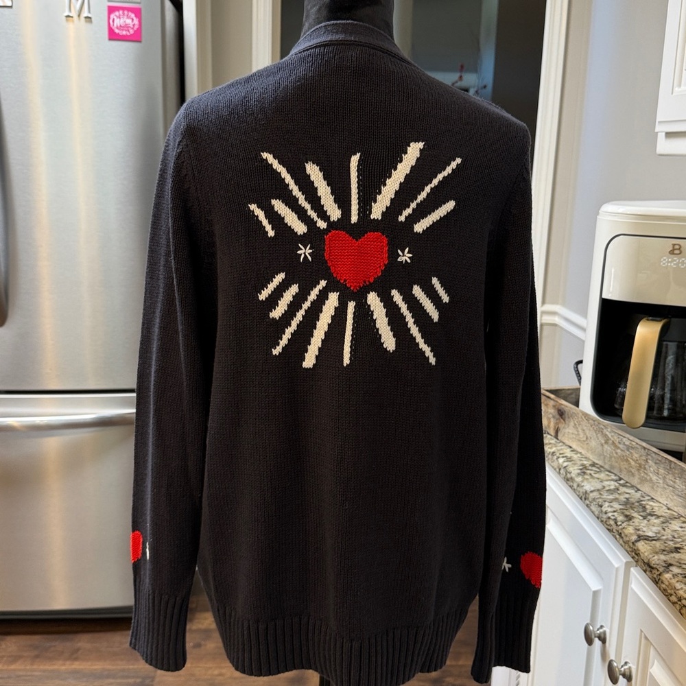 Navy Cardigan with Red and White Accents size medium - Picture 2 of 6